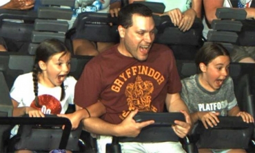 Len Schlegel and his daughters Emma and Julia, enjoy the Curse of the Mummy ride at Universal Studios in 2018.  