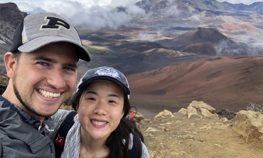 Phanuel Mariano, assistant professor of mathematics, and his wife, Jenn, at the Haleakala National Park summit.