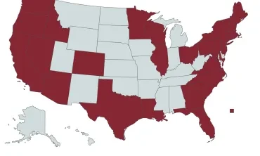 A map of the states where the Class of 2022 is from