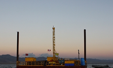The drilling rig, Lake Junín, Peru, 2015
