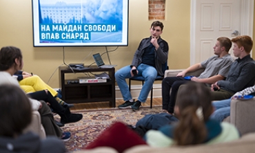 Anton Tatus ’24 tells students about the impact of war in native Ukraine