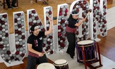 The Union College Japanese Drumming Ensemble (Zakuro-Daiko) gives a ReUnion performance in Memorial Chapel