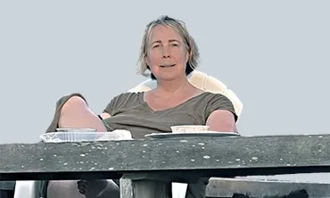 Sarah Schmidt relaxing in chair
