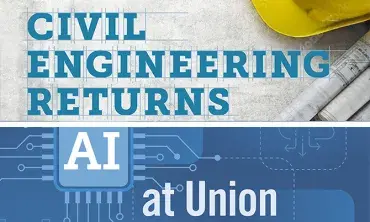 A graphic that reads civil engineering returns and AI at Union