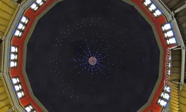 An interior view of the Nott Memorial ceiling