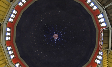 An interior view of the Nott Memorial ceiling