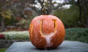 A pumpkin with U carved into it.