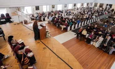at Founders Day Thursday in Memorial Chapel. The event commemorates the 230th anniversary of the granting of Union’s charter by the state Board of Regents in 1795, regarded as one of the first public calls for higher education.