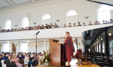 President Elizabeth Kiss presided over her first Convocation ceremony as the College formally kicked off its 231st academic year Tuesday afternoon in Memorial Chapel. Kiss, who assumed the presidency July 1, officially welcomed the approximately 470 members of the Class of 2029. Selected from more than 9,500 applicants, the students hail from 29 states and 25 countries. The class includes 23 percent first-generation students. “I am happy and honored to be a first-year alongside all of you,” Kiss told the ne