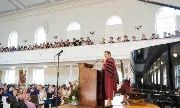 President Elizabeth Kiss presiding over her first Convocation ceremony at the College