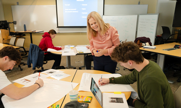 Kristin Bidoshi, professor of Russian, teaches a class.
