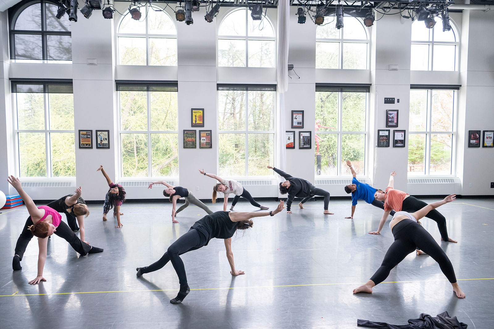 A group of students dancing in the Henle Dance Pavilion.