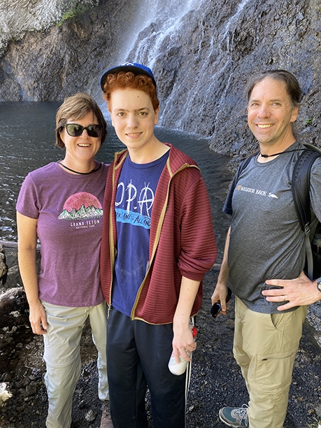 Zoe Oxley with her son Owen and husband, Dale in Yellowstone National Park