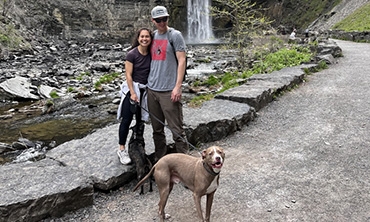 Geri Merrell-Seif and her husband, Corey, with their pitbull, Lenny